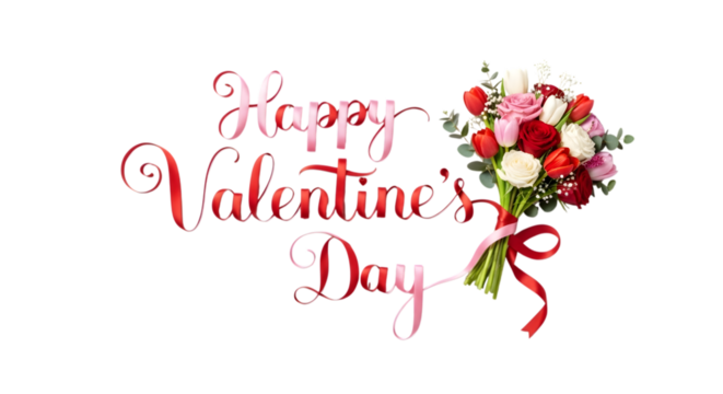 Elegant happy valentine s day typography with a bouquet of red roses on black background - Powered by Adobe