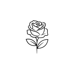 Simple black and white line art drawing of a single rose for a coloring page isolated on transparent background