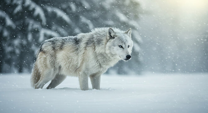 Majestic Arctic Wolf in a Snowy Winter Landscape