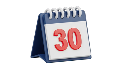 Blue And White Desk Calendar Showing The Number 30 On A Transparent Background
