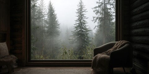 Cozy reading nook in a cabin, ideal for quiet relaxation during winter season