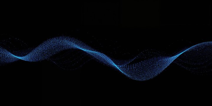 Futuristic digital wave with vibrant blue particles on a black backdrop, cyberspace and big data visualization, Earth Day