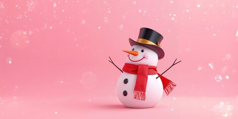 Holiday scene featuring a snowman and seasonal decor on a pink background, Christmas observance