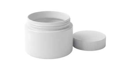 White plastic medicine bottle with open lid pharmaceutical container healthcare packaging isolated on transparent background