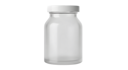 Realistic glass bottle mockup with white lid for beverage or cosmetic product display isolated on transparent background