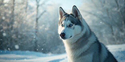 Siberian husky with striking blue eyes in winter, highlighting thick coat for temperature regulation