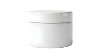 Close up of a white plastic pill bottle with a screw on cap isolated on transparent background