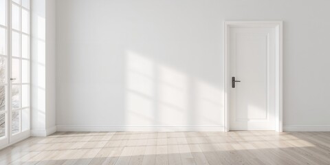 Obraz premium Empty door in a living room interior background, serving as a background for text and layout design, World Accessibility Day