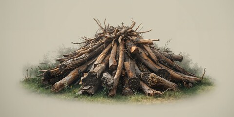 Wood debris in a woodland area providing nesting sites and food sources for birds and insects, habitat preservation, World Environment Day