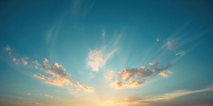 Fototapeta Sunset-lit blue sky with subtle cloud formations, ideal for nature scene backdrops