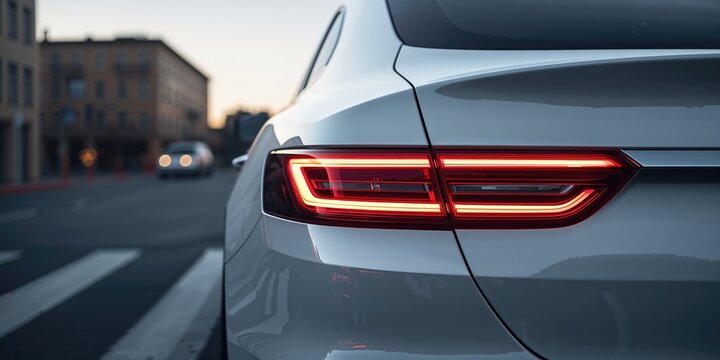 Fototapeta Detailed view of a vehicles white taillight assembly, focusing on automotive lighting and safety signaling