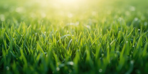 Naklejka premium Close-up of fresh spring green grass background used for texture and pattern in natural garden settings, seasonal growth