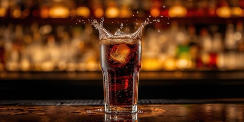 Glass of cola with ice, the refreshment aspect for a beverage background, World Water Day