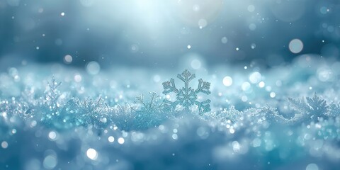 Detailed view of mint blue snow crystals forming a delicate winter landscape, highlighting frost patterns, background