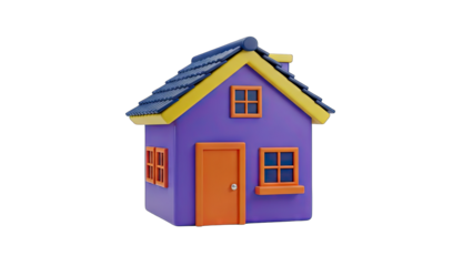 Charming Purple Cartoon House With Orange Door Windows And Blue Roof Set Against A Black Background Perfect For Animation And Childrens Themes