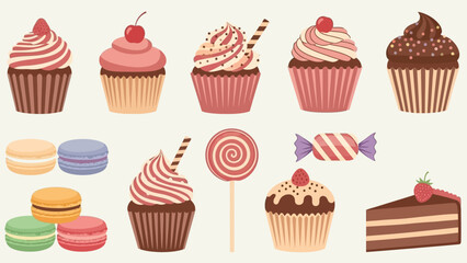 Delightful Assortment of Cartoon Styled Confections Perfect for Sweet Themed Graphics