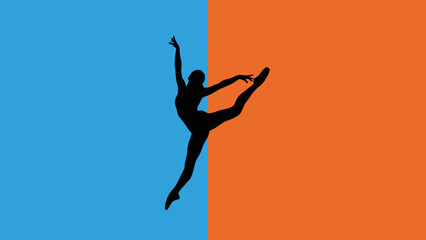 Graceful ballerina silhouette against contrasting blue and orange background canvas © Anisah