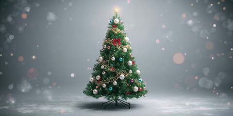 Artificial intelligence crafted Christmas tree against gray backdrop, seasonal decoration