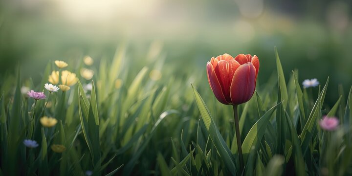 Motley tulip cluster on soil, used as a decorative floral pattern or background in gardening layouts, World Tulip Day - Powered by Adobe