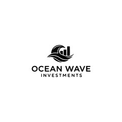 Fototapeta premium Ocean wave investments logo design featuring a stylized wave and financial bar graphs isolated on transparent background