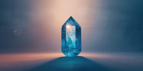 Blue quartz crystal refraction in intense sunlight, natural mineral properties and light dispersion effects