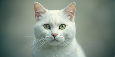 Portrait of a white cat with a soft-focus background, highlighting feline alertness and fur texture, International Cat Awareness Month