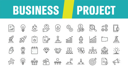 Business Project Icons A Collection of Vector Graphics Representing Business Growth, Strategy, and Success
