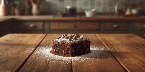 A single baked brownie with a glossy crust and fudgy interior visible, ideal for food styling, no observance