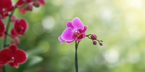 Obraz premium Pink orchid flower with vibrant petals used as a decorative floral arrangement, suitable for special occasions