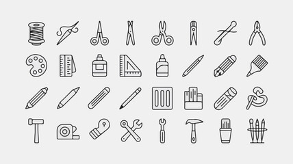 Diverse Collection of Crafting and DIY Tools Represented in a Clean Vector Illustration