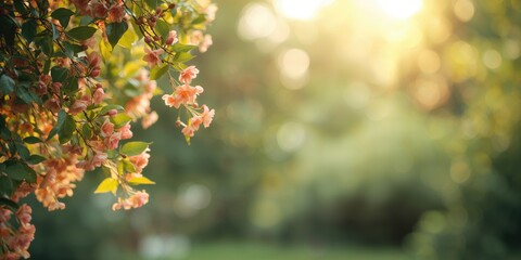 Obraz premium Green yellow gum tree leaves and garden background, floral scene summer landscape and natural light, Earth Day