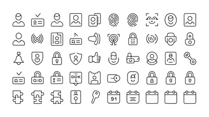 A comprehensive collection of security and identification icons, featuring people, locks, and access symbols, perfect for digital and print applications