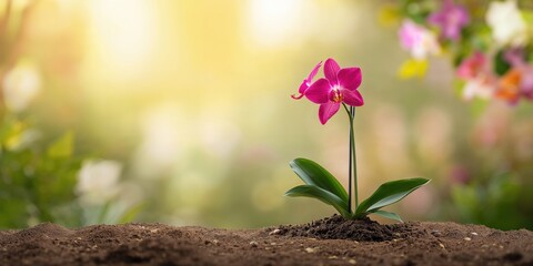 Fototapeta premium A vibrant flower in full bloom against greenery, highlighting seasonal change and plant life, Earth Day