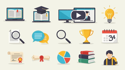 Diverse educational elements showcasing online learning and academic achievements
