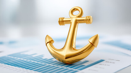 Gold anchor on financial chart conveying stable financial growth and secure investment confidence