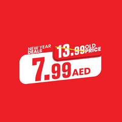 Modern New Year Deals Price Sticker in Yellow and Red with Discount Highlight