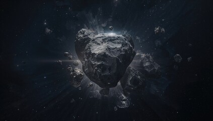 Obraz premium Large asteroid collage with cratered surfaces serving as a space exploration backdrop, International Asteroid Day