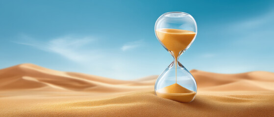Sand hourglass desert time stable financial hourglass scene sand dune sky
