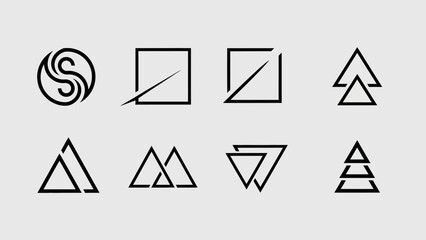 Set of Geometric minimalist logos isolated on white background for creative design concepts