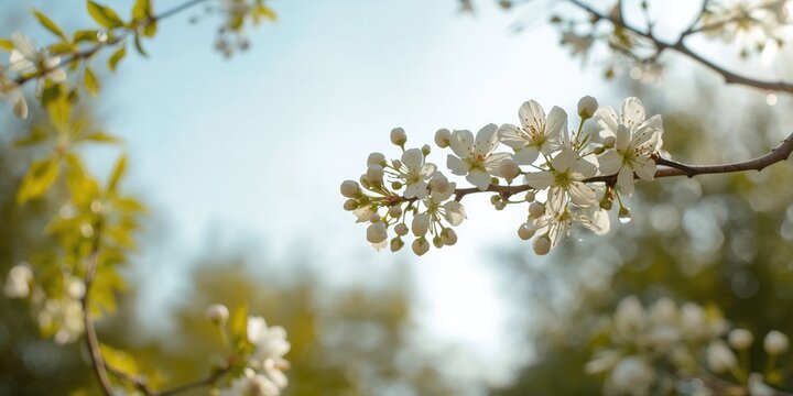 European cornel branch with young blossoms, seasonal change and flowering period