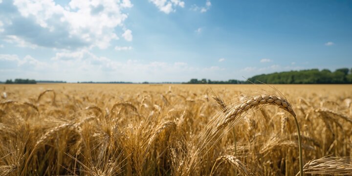 Fototapeta Early summer grain field on the Lower Rhine showing lush crops for agricultural planning, Earth Day
