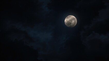 Bright full moon illuminating the dark sky, highlighting lunar phases, World Moon Day