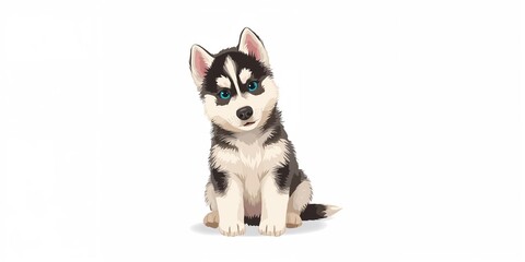 Fototapeta premium Small Siberian husky puppy on white background, focus on playful behavior, pet care awareness day