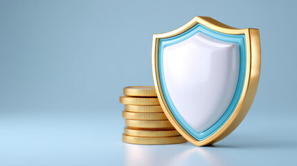 Stable financial shield protecting stacked gold coin savings in secure concept image