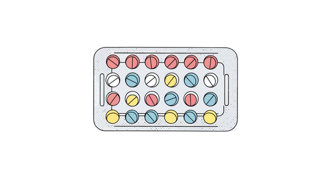 Colorful contraceptive pill pack on clean backdrop for health and family planning related purposes