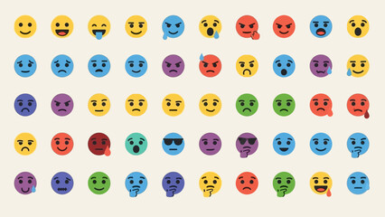 Diversity of emotions represented with a series of colorful emoji faces in pattern formation