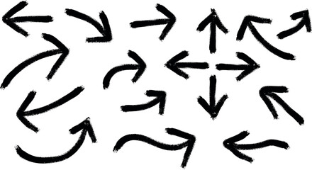 Collection of hand drawn black arrows pointing in all directions