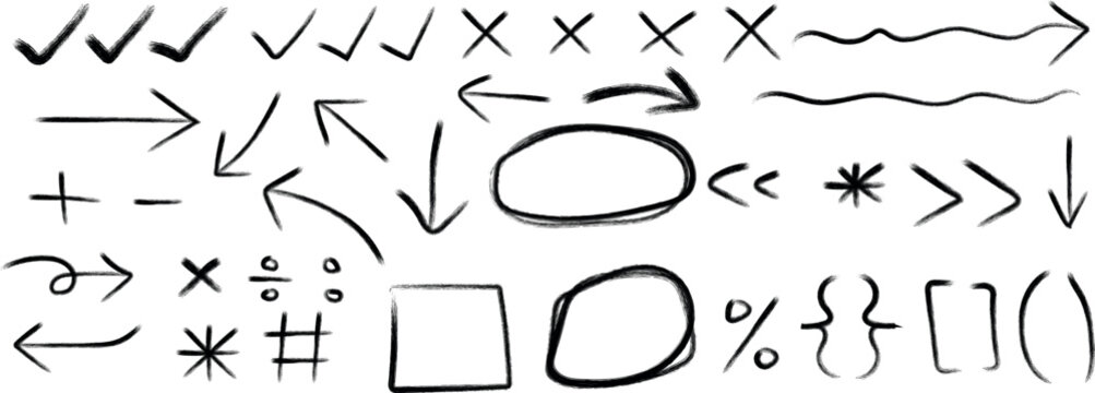 Hand drawn arrows lines shapes scribbles vector illustration set