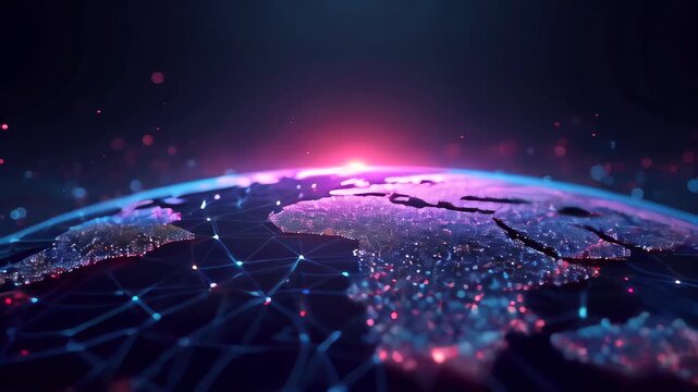 World map with a bright light in the background