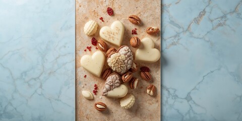 White Belgian chocolate confections with soft filling used in designer sweets, culinary craftsmanship
